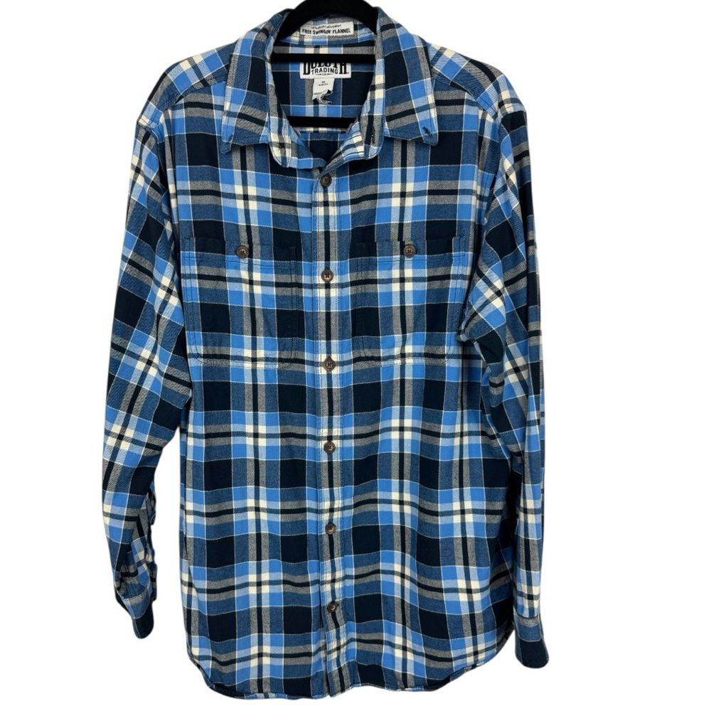 Duluth Trading Co Free Swingin' Flannel Shirt Slim Fit Blue Plaid Mens XL